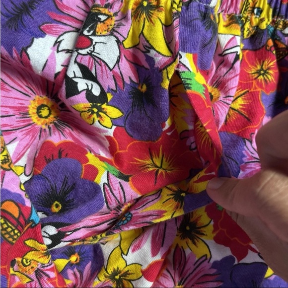 Vtg 90s Looney Tunes Floral Shorts Sz M (photos) Sylvester Tweety Warner Bros EC - Picture 5 of 13